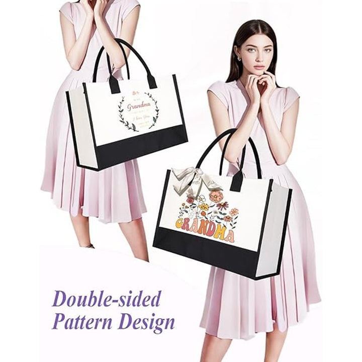 New Jmhachy Love Grandma Floral Double Handle Large Canvas Tote Bag Gift