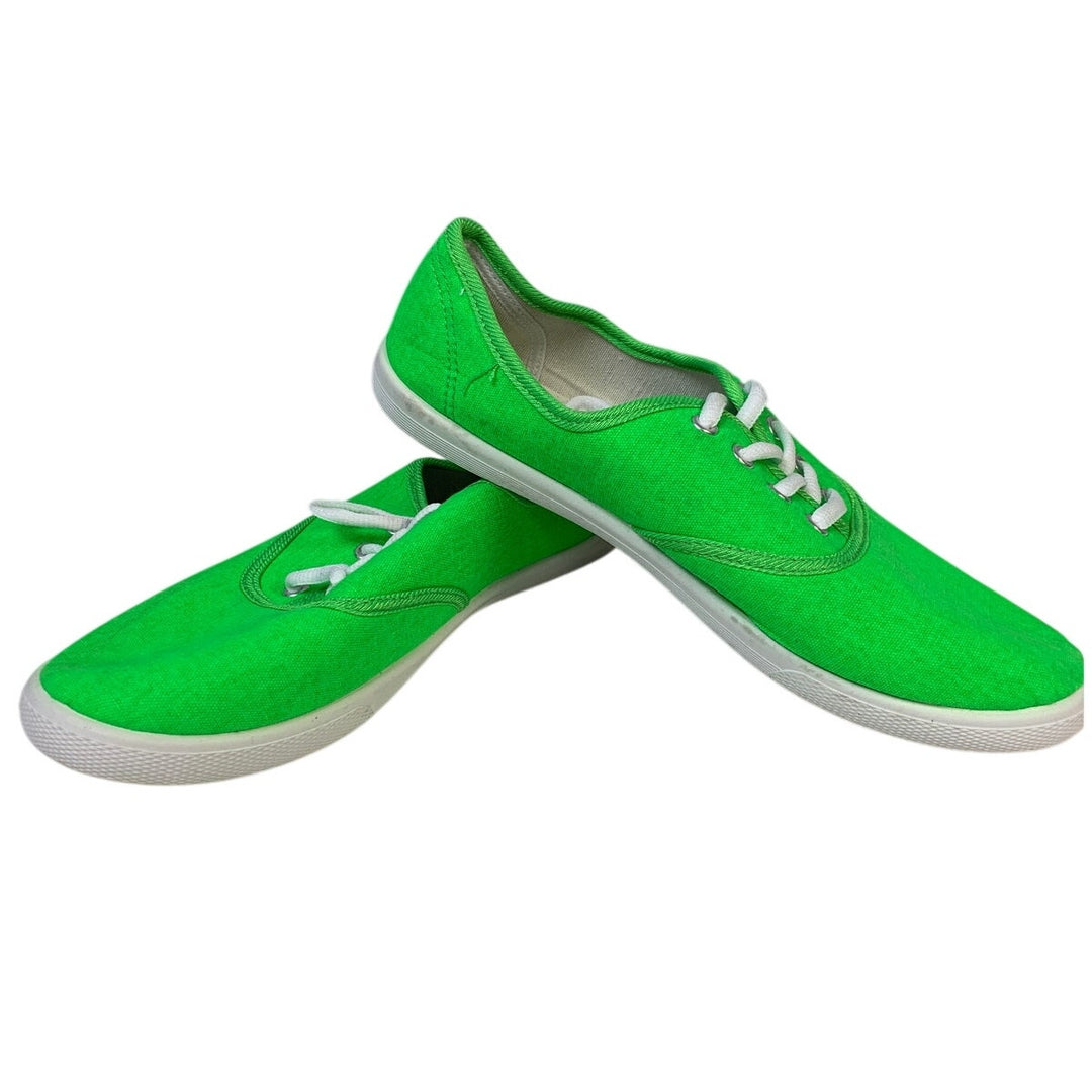 Womens Size 10 Neon Green Canvas Sneakers Lace Up Closed Round Toe Shoes