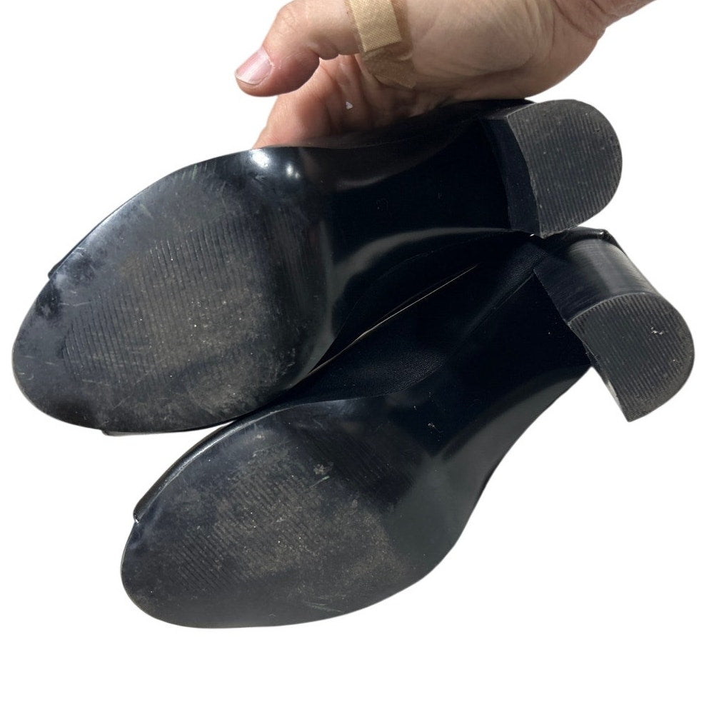 FSJ Womens Size 8 Black 4" Chunky Heel Ankle Boots Round Peep Toe Back Zip Shoes