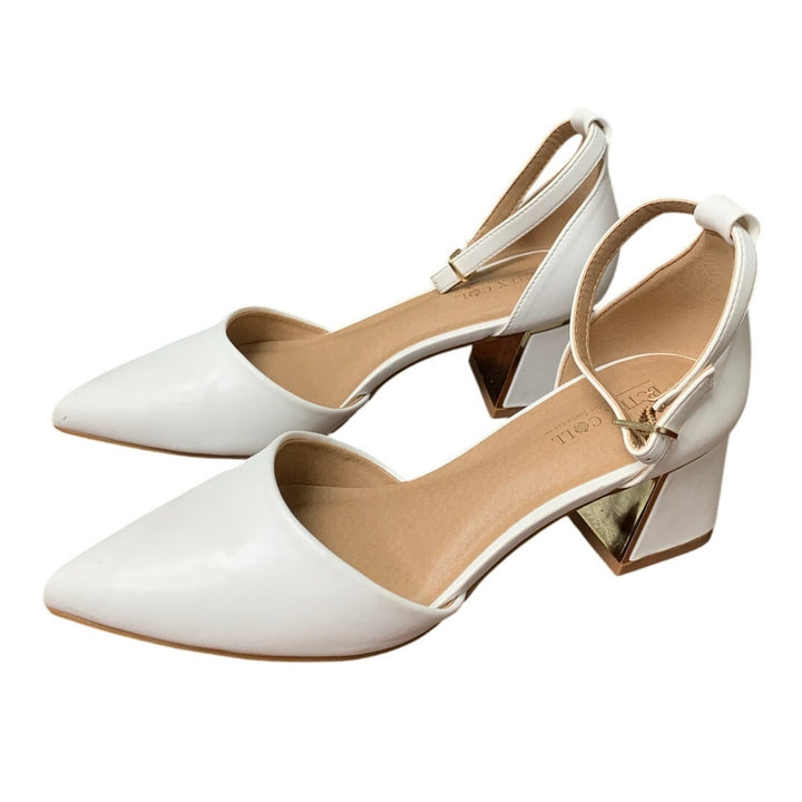 BTEX Coll Womens 7 White Closed Pointed Toe 2.25" Chunky Heel Ankle Strap Shoes