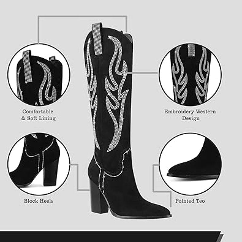 Celbreez Womens Size 7 Black Faux Suede Knee High 4" Heel Western Boots Shoes