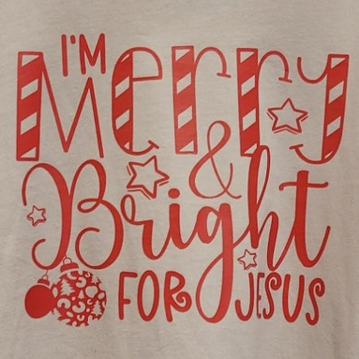 Hand Printed Upcycled Womens Medium Merry and Bright for Jesus Christmas Tee