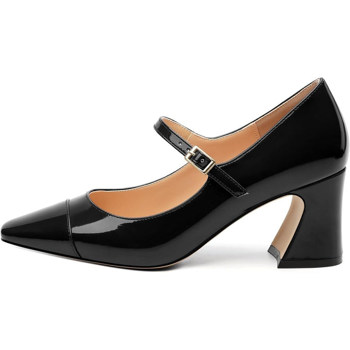 Gofourthat Womens Size 8.5 Black Shiny Faux Leather Closed Toe 2.5" Heel Shoes