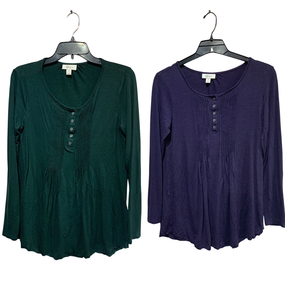 Lot of 2 Style &amp; Co Womens XS Long Sleeve Scoop Neck Flowy Pleated Tops