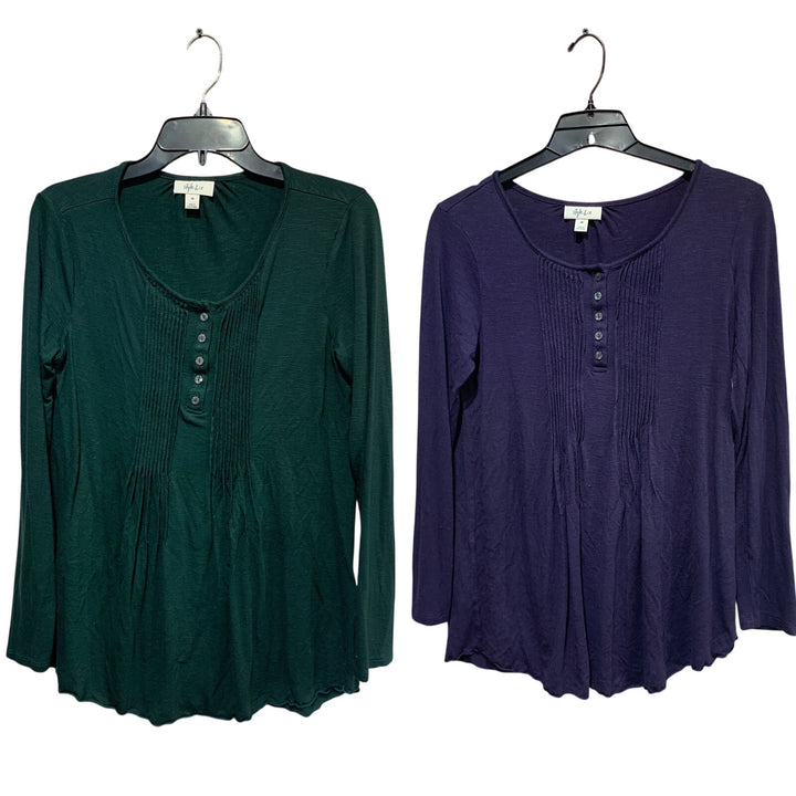 Lot of 2 Style &amp; Co Womens XS Long Sleeve Scoop Neck Flowy Pleated Tops