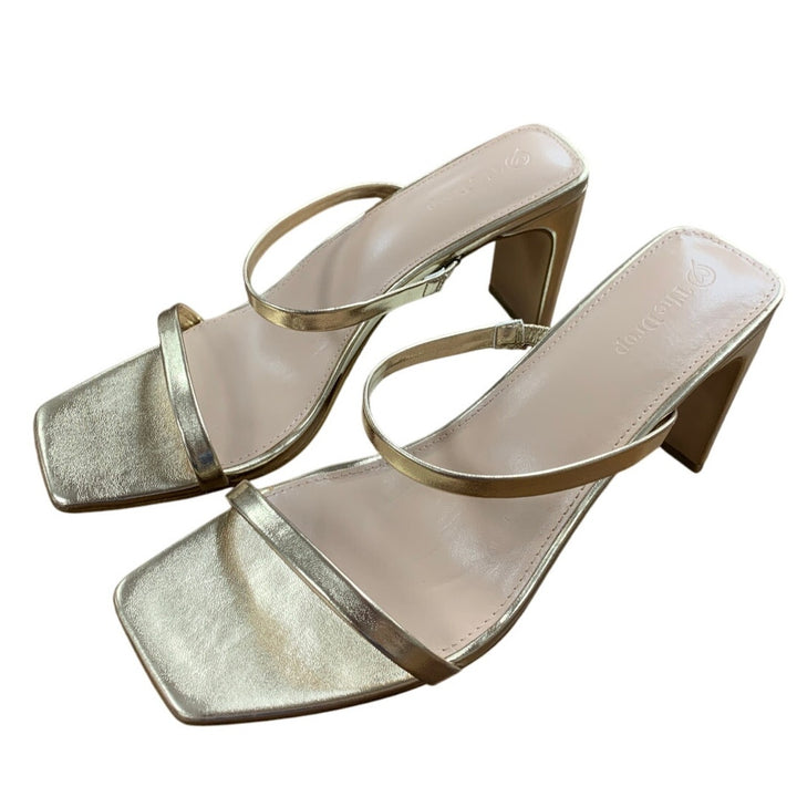 New The Drop Womens Size 11 Shiny Gold Open Toe 3.75" Heel Slide On Sandal Shoes