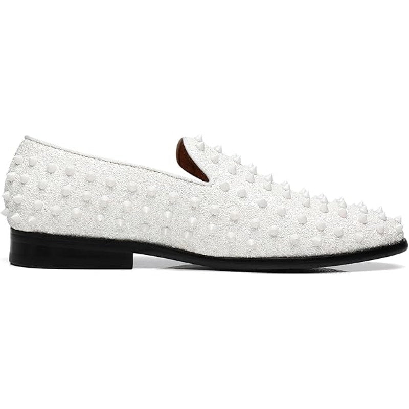 Erphpre Paul Mens Size 11 White Sparkle Silver Studded Spiked Slip On Loafers