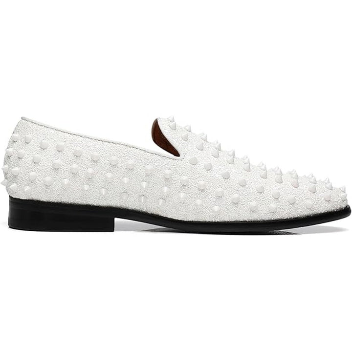 Erphpre Paul Mens Size 11 White Sparkle Silver Studded Spiked Slip On Loafers