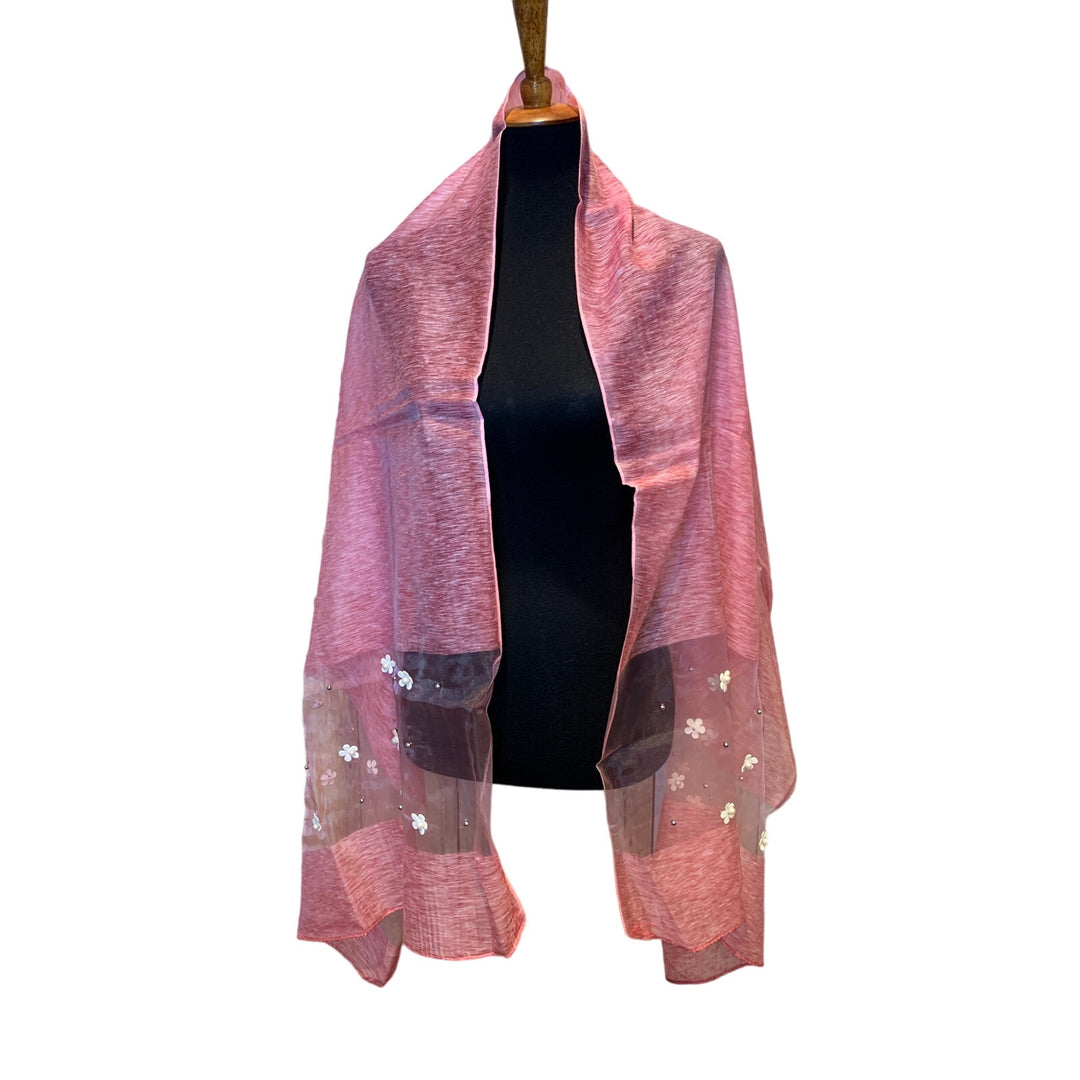 New Pretty in Pink Wedding Long Sheer Pink Pearl Floral Lightweight Scarf Wrap