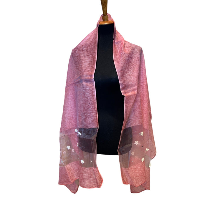 New Pretty in Pink Wedding Long Sheer Pink Pearl Floral Lightweight Scarf Wrap
