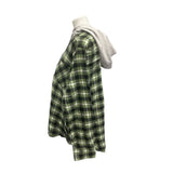 New Hand Printed Womens Small Gray Kitten Cat Long Sleeve Plaid Flannel Hoodie
