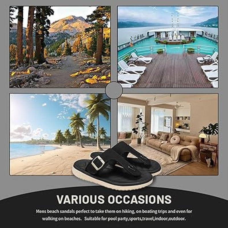 Subbxre Mens 12 Black Thong Adjustable Buckle Open Toe Flip Flop Sandal Shoes