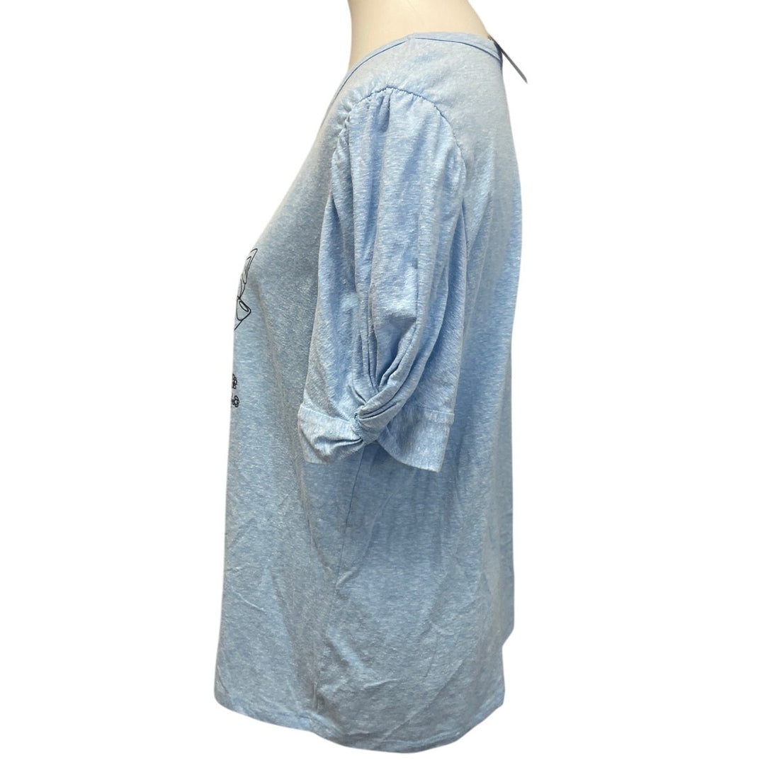 Hand Printed Upcycled Womens Large Bluey Bingo Easter Egg Short Sleeve Tee