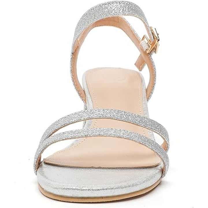 Dadawen Womens Size 9 Silver Glitter Open Toe Ankle Strap 2.5" Block Heel Shoes