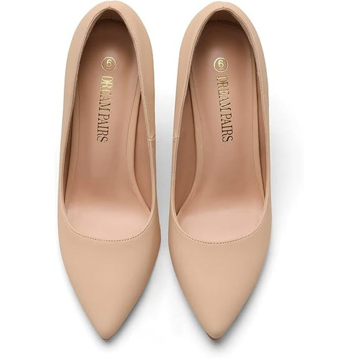 Dream Pairs Womens Size 5 Tan 4" Heel Closed Pointy Toe Slide On Pumps Shoes
