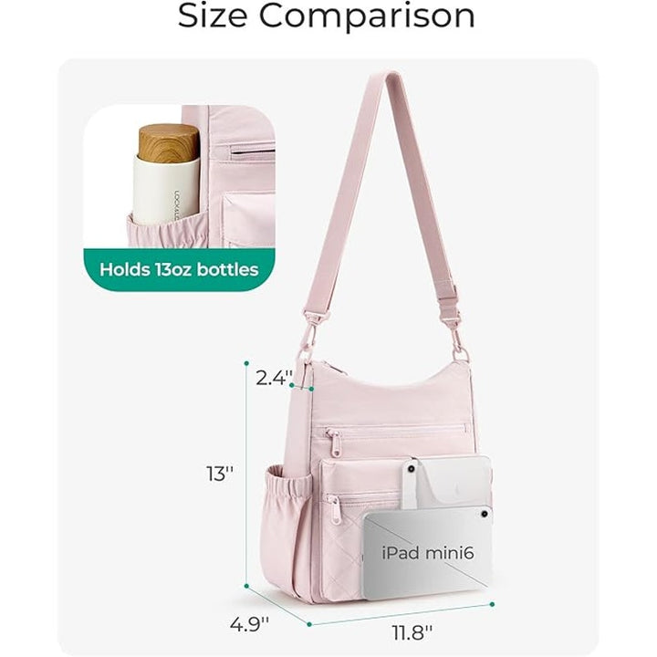 Bagsmart Womens Pink Nylon Multi Zip Pocket Crossbody Travel Handbag Purse