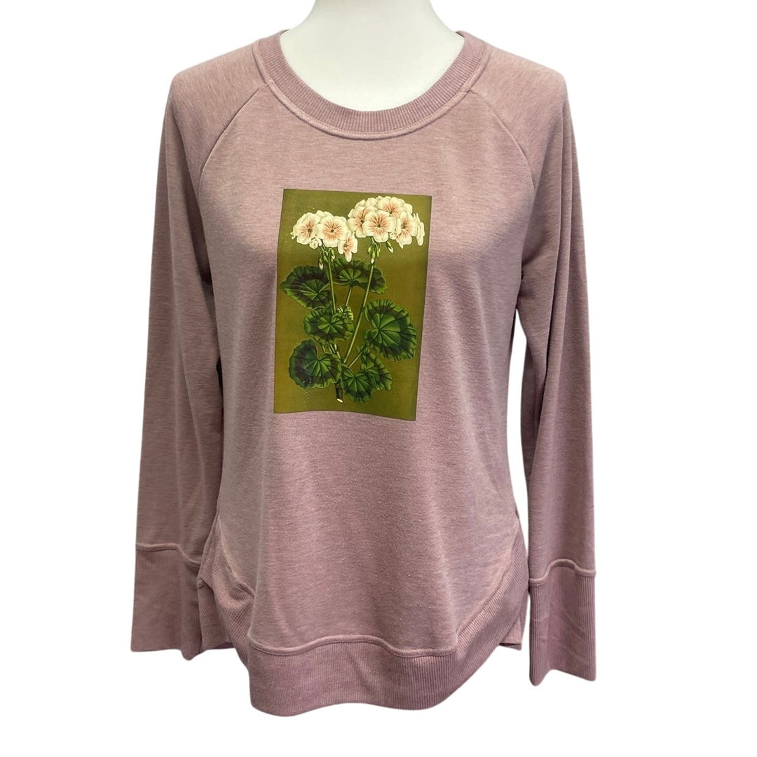 Hand Printed Upcycled Womens Medium Vintage Book Flower Lightweight Sweatshirt