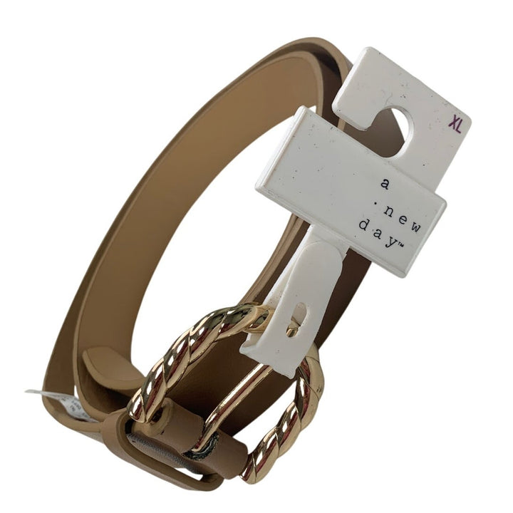 NWT A New Day Womens XL Natural Tan Faux Leather Gold Buckle Fashion Belt