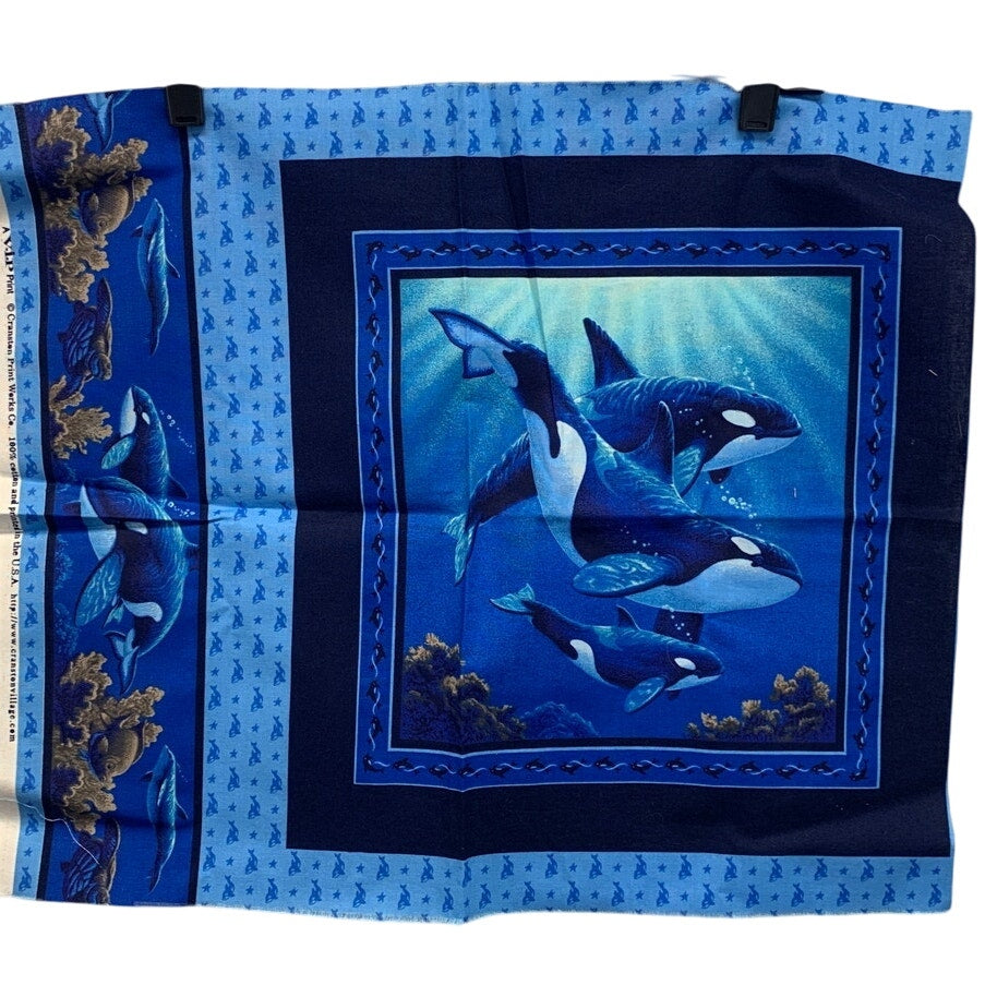 3 Polar Bear Orca Whale Ocean Printed Quilt Blocks Craft Fabric Quilting Squares