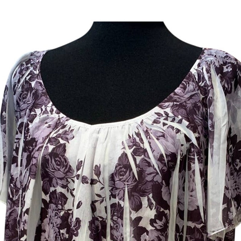 Sami &amp; Jo 2X Black White Floral Flowy Layered Hi Low Short Sleeve Blouse Top