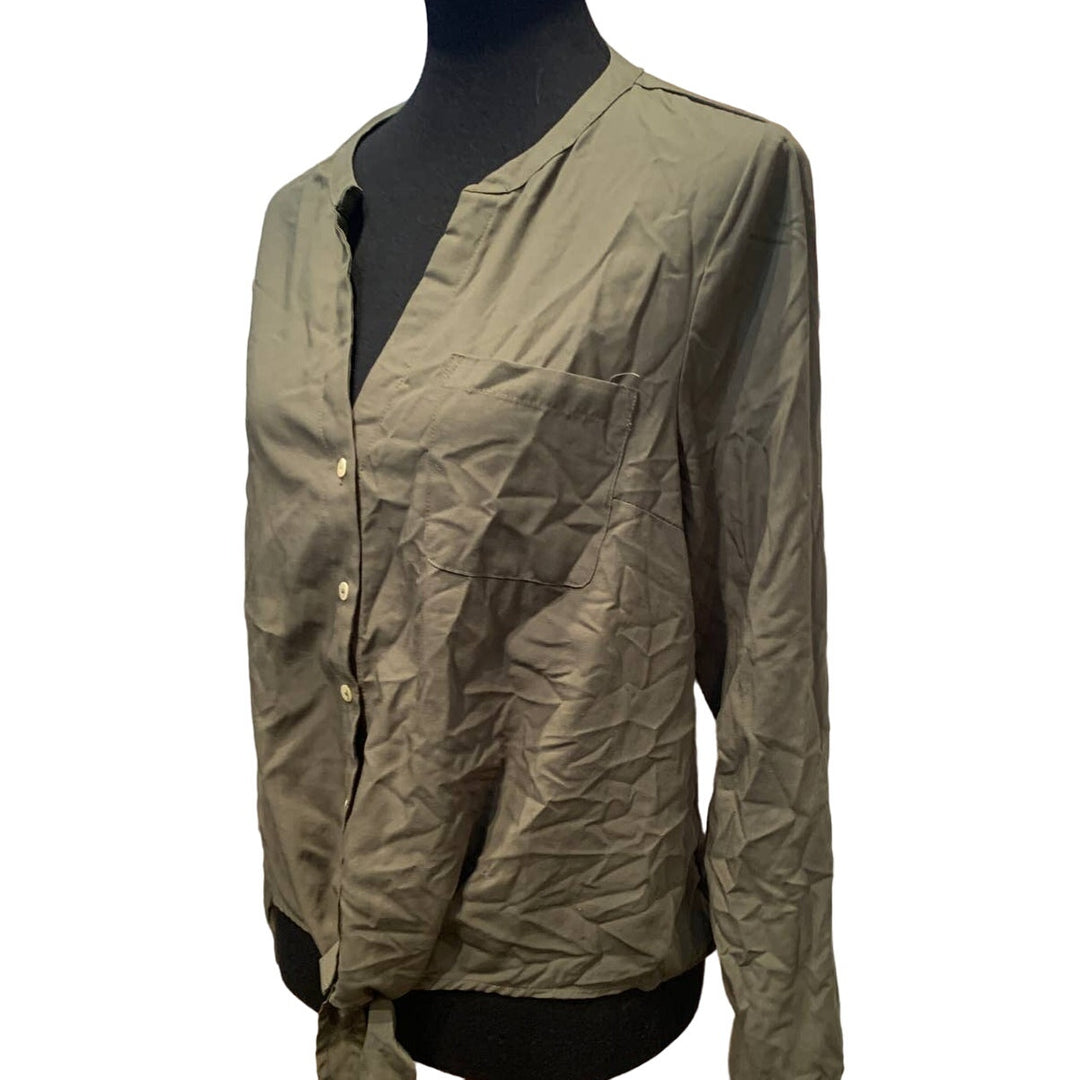 A New Day XL Button Down Polyester Blend Front Tie  Long Sleeve Shirt Blouse
