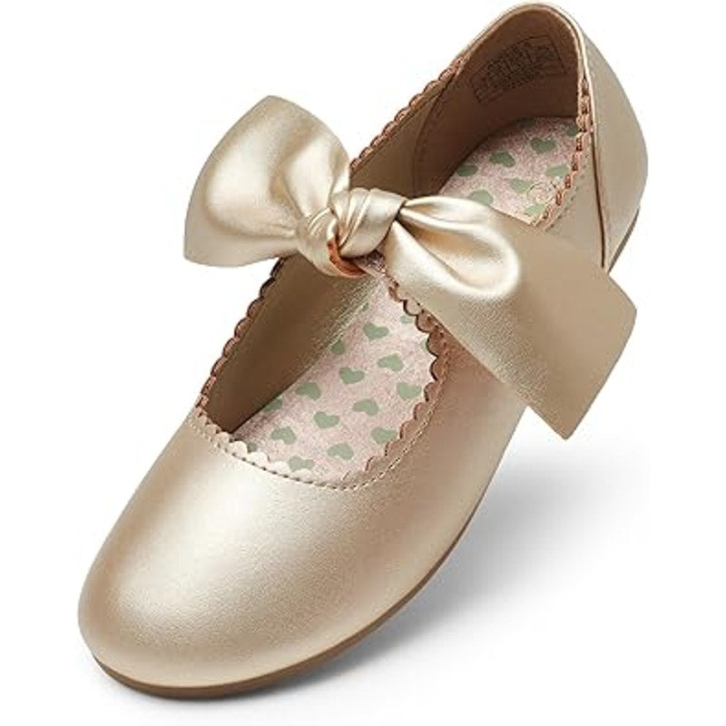 Dream Pairs Little Girl Size 13 Shiny Gold Bow Slip On Closed Toe Flats Shoes