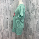 Hand Printed Upcycled XL Watercolor Peony Flower Polyester Blend Crew Neck Tee