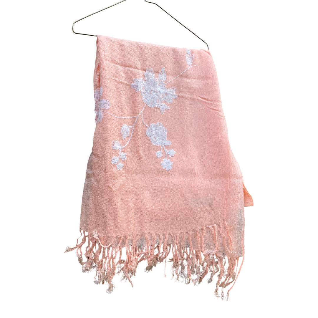 New Embroidered Peach Floral Fringed Lightweight Pashmina Shawl Wrap Scarf