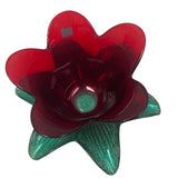 Vintage Vetreria LUX Made In Italy Red Glass Flower Glitter Leaf Candle Holder