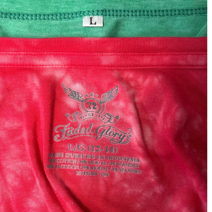 Lot of 2 Faded Glory Womens Large Short Sleeve V-Neck PolyCotton Tee Shirts