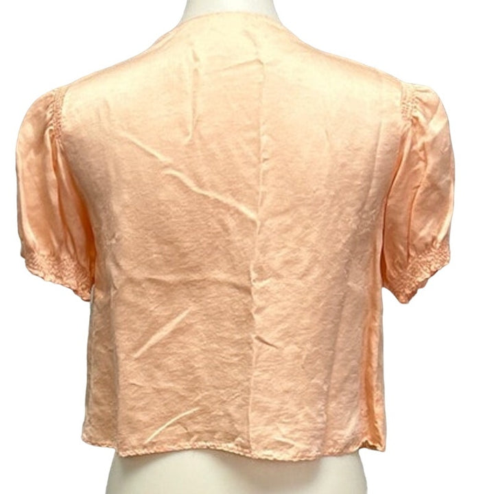 Vintage Handmade Womens Medium Silky Front Tie Scalloped Collar Open Front Top