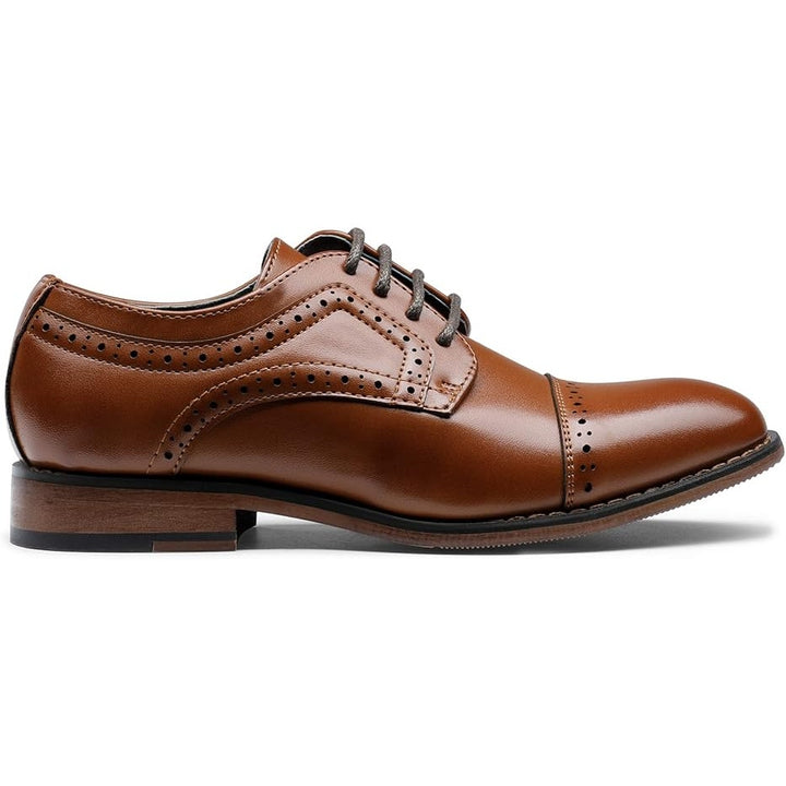 Bruno Marc Boys Size 4 Brown Faux Leather Lace Up Classic Oxfords Dress Shoes