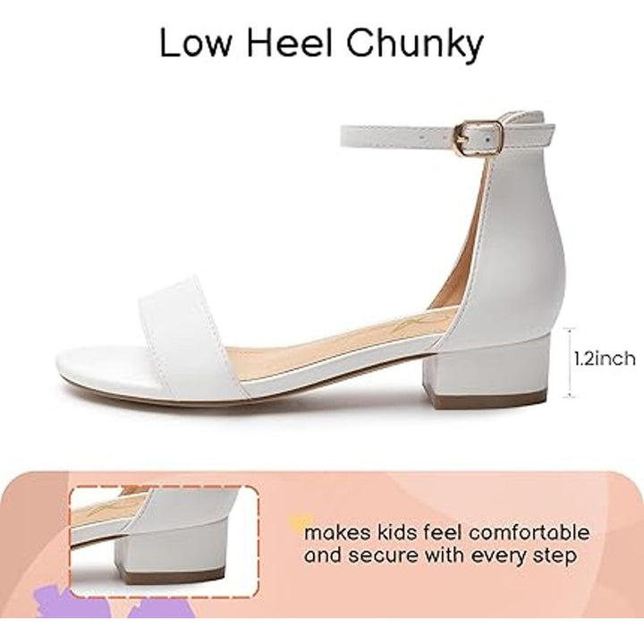 Athlefit Big Girls Size 4 White Open Toe Ankle Strap Low Heel Sandal Shoes