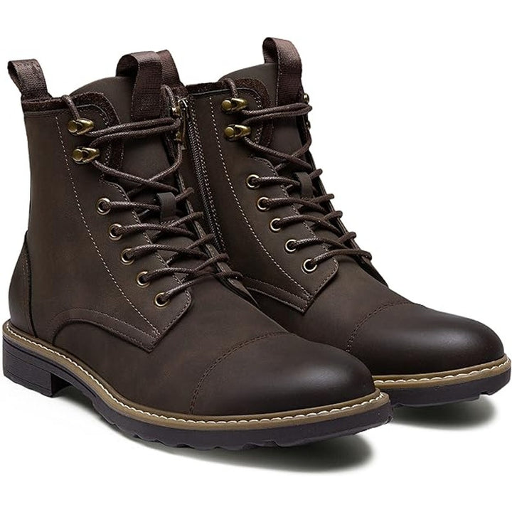 Vostey Mens Size 9.5 Rustic Brown Faux Leather Lace Up Motorcycle Chukka Boots