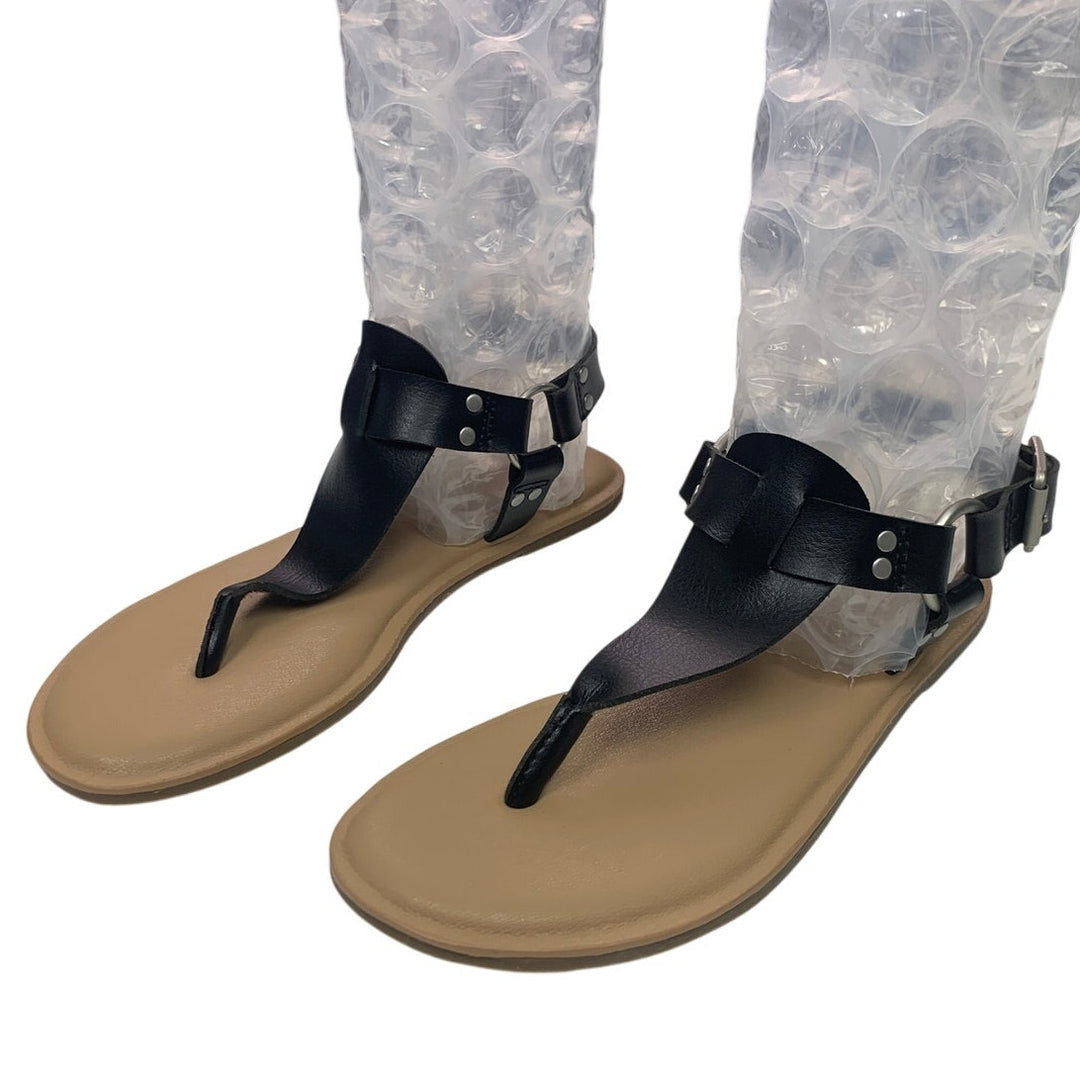 New American Eagle Womens US Size 6 Faux Leather Black Flat Sandals