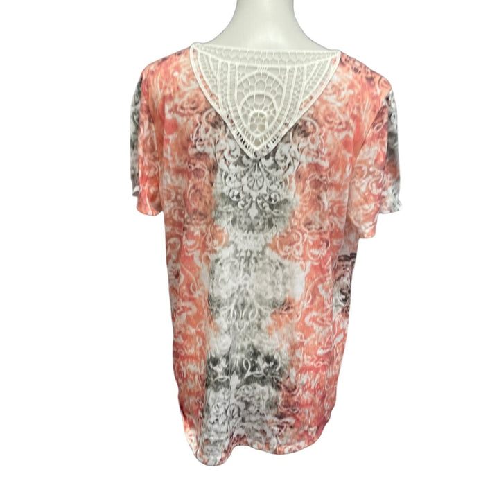 Time &amp; Tru Womens Large Rhinestone Lace Scrollwork Short Sleeve Polyester Tee