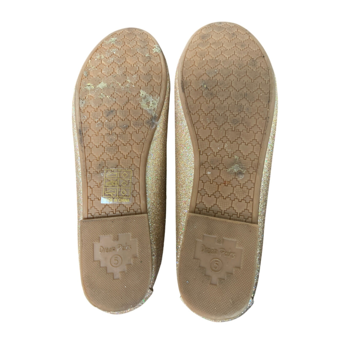 Dream Pairs Big Girls Size 5 Gold Glitter Rhinestone Bow Slip On Ballet Flats