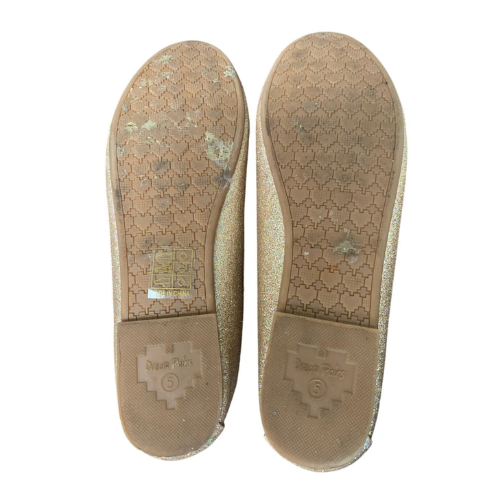 Dream Pairs Big Girls Size 5 Gold Glitter Rhinestone Bow Slip On Ballet Flats