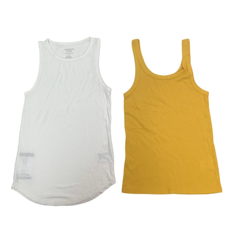 2 New Aerie Womens Medium White Yellow Soft and Sexy Ribbed Tank Tops
