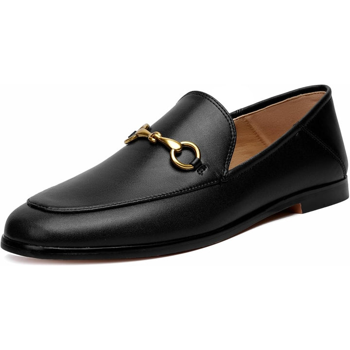 Vertundy Womens 7 Black Faux Leather Slide On Pointy Toe Low Heel Loafer Shoes
