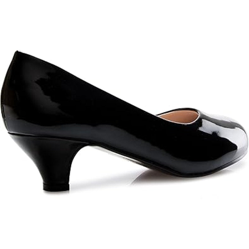 Forever Womens Size 6.5 Shiny Black Round Closed Toe 2" Heel Slide On Shoes