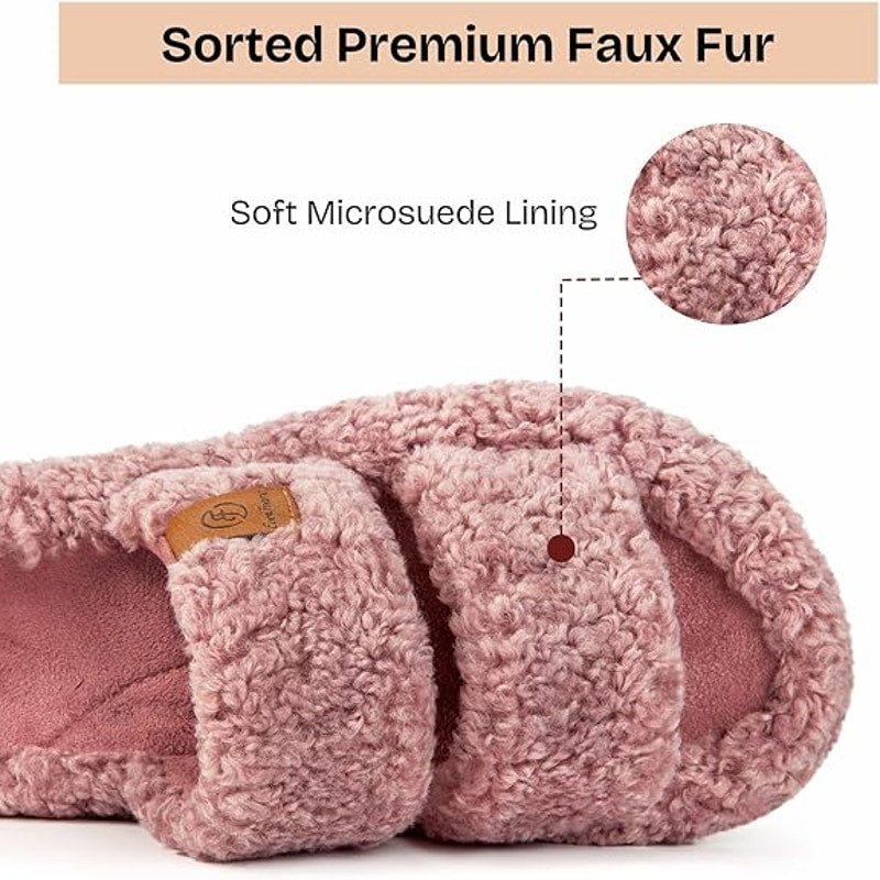 New EverFoams Womens Size 9-10 Dusty Rose Slippers Fuzzy Open Round Toe Shoes