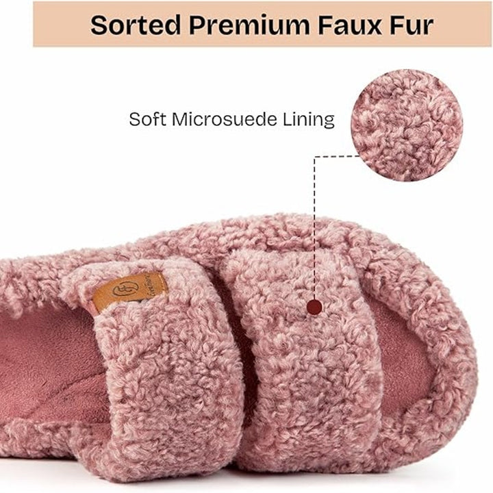 New EverFoams Womens Size 9-10 Dusty Rose Slippers Fuzzy Open Round Toe Shoes