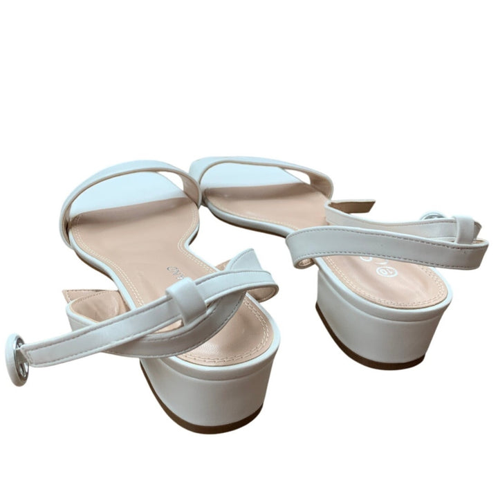 New Shoe Land Womens 10 Melinda 1.5" Heel White Open Square Toe Ankle Strap Shoe