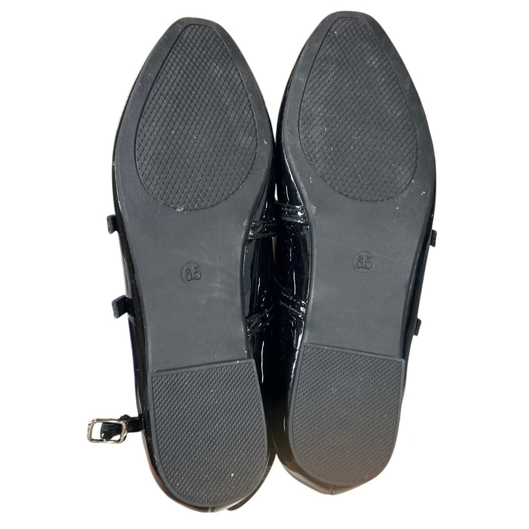 Trary Womens Size 6.5 Black Flats Closed Square Toe Ankle Buckle Straps Shoes