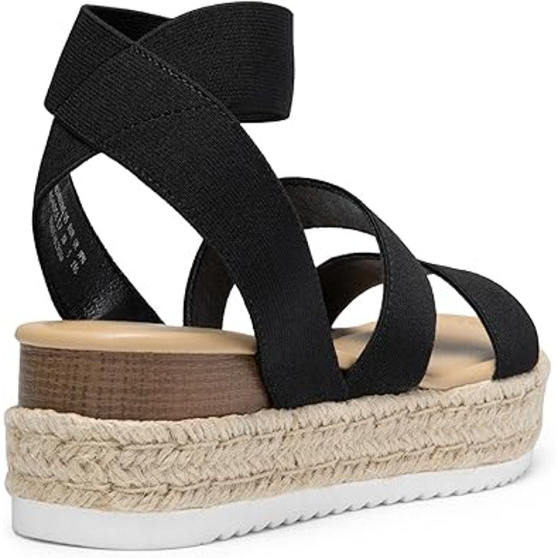 Dream Pairs Womens 7.5 Black Espadrille Elastic Ankle Strap Platform Sandals