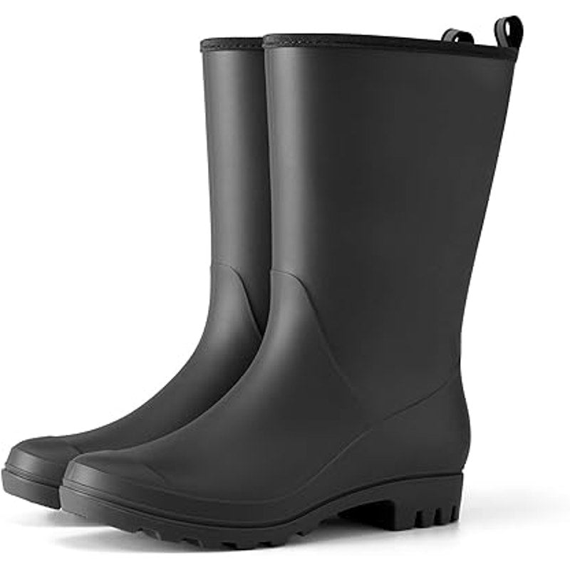 Hisea Womens Size 8 Wide Calf Black PVC Pull On Waterproof Garden Rain Boots