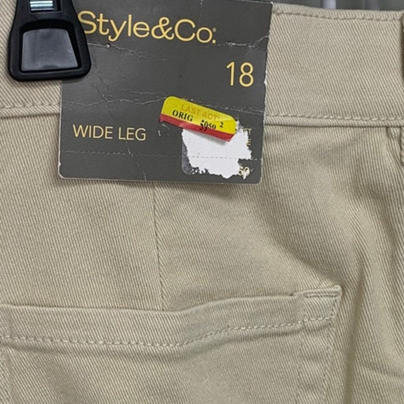 NWT New Style &amp; Co Womens Size 18 Wide Leg Khaki Denim Cotton Tan Jeans