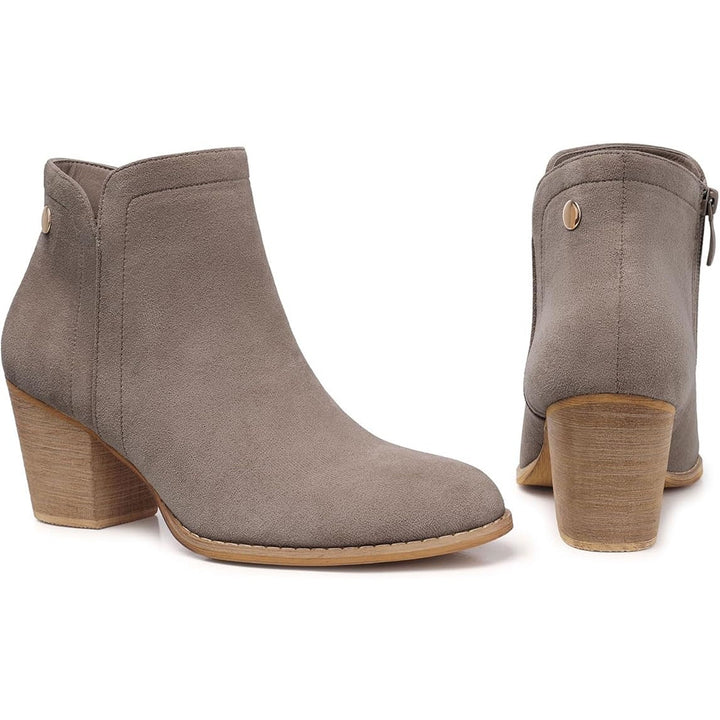 Shibever Womens Size 6 Tan Faux Suede Side Zip 2.5" Heel Ankle Boots Booties