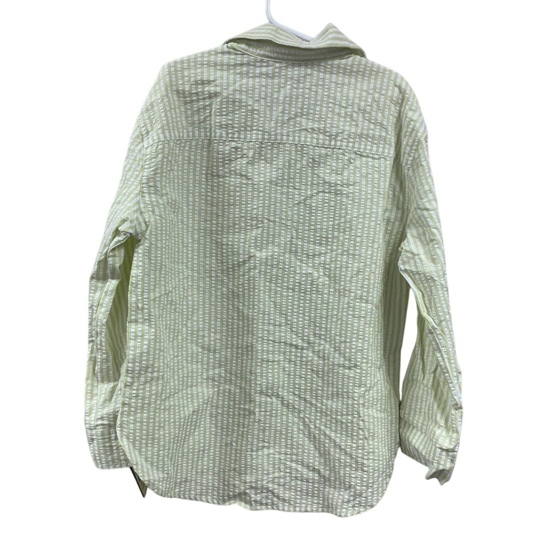 New Art Class Boys Medium (8) Pale Lime Green Seersucker Long Sleeve Shirt